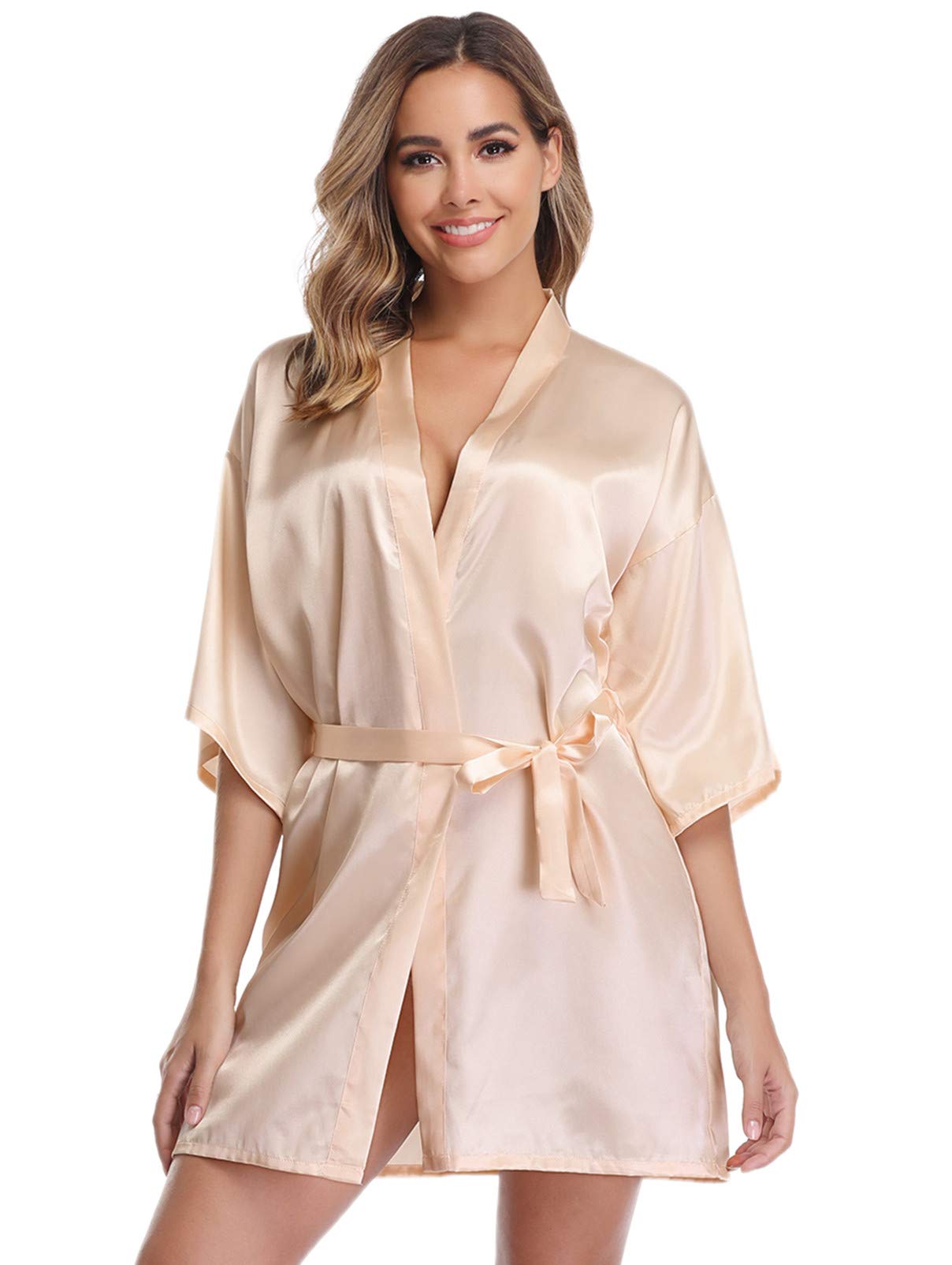 Vlazom Bride Robes Satin Dressing Gown B-champagne for Bridesmaid, L(UK 14-16 ) — view 2