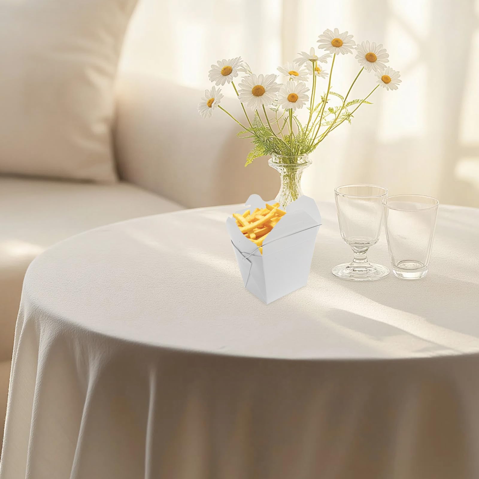 Boîtes à Emporter Chinoises en Papier Blanches avec Poignée en Fil Métallique, 50 Pièces, Design Compact et Polyvalent pour Repas à Emporter et Sorties en Plein Air