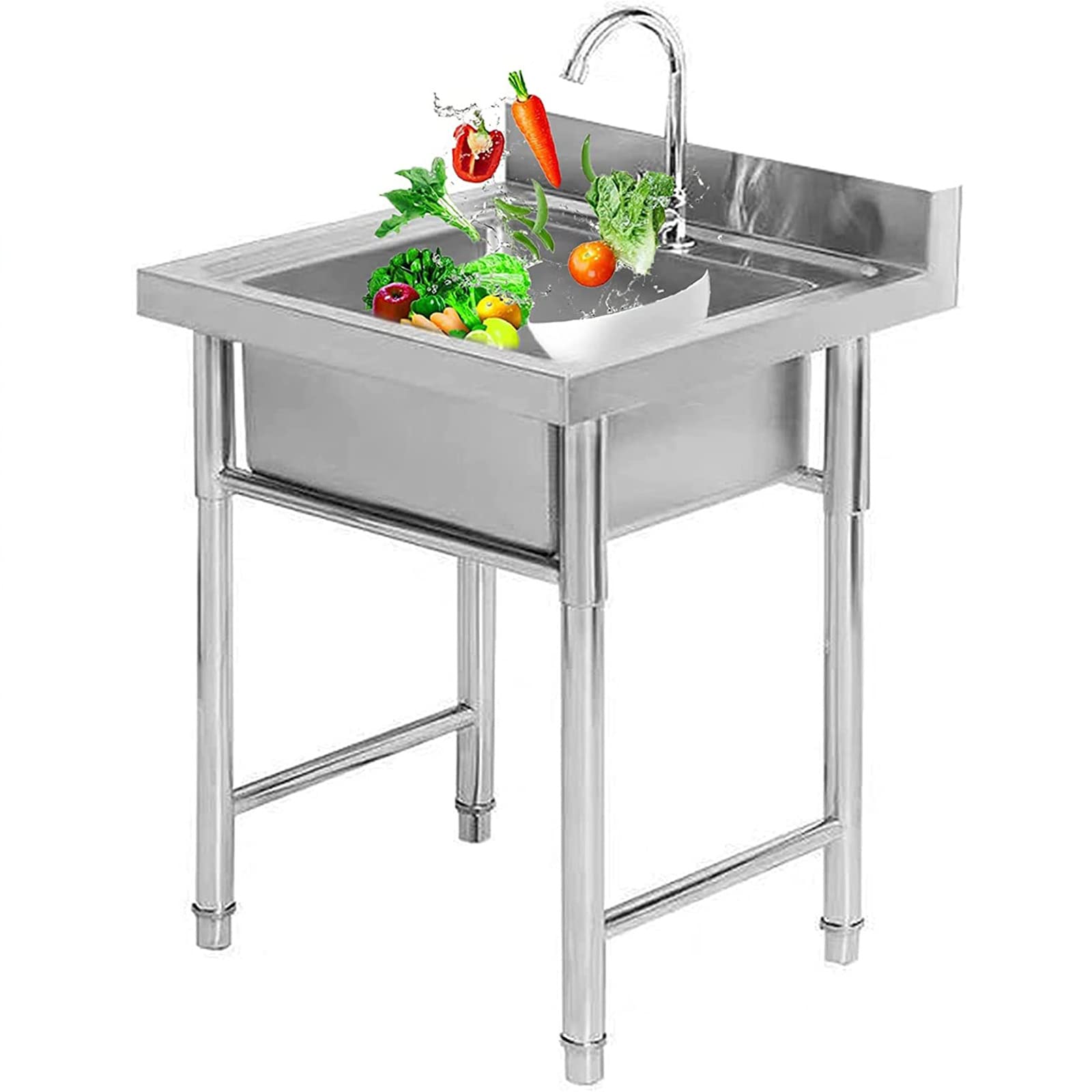 JATIBOSH Fregadero Comercial Independiente Fácil Limpiar, Fregadero Cocina De Acero Inoxidable Resistente A Los Arañazos, Fregadero De Un Solo Tazón Bajo Encimera Fácil Instalar para Garaje