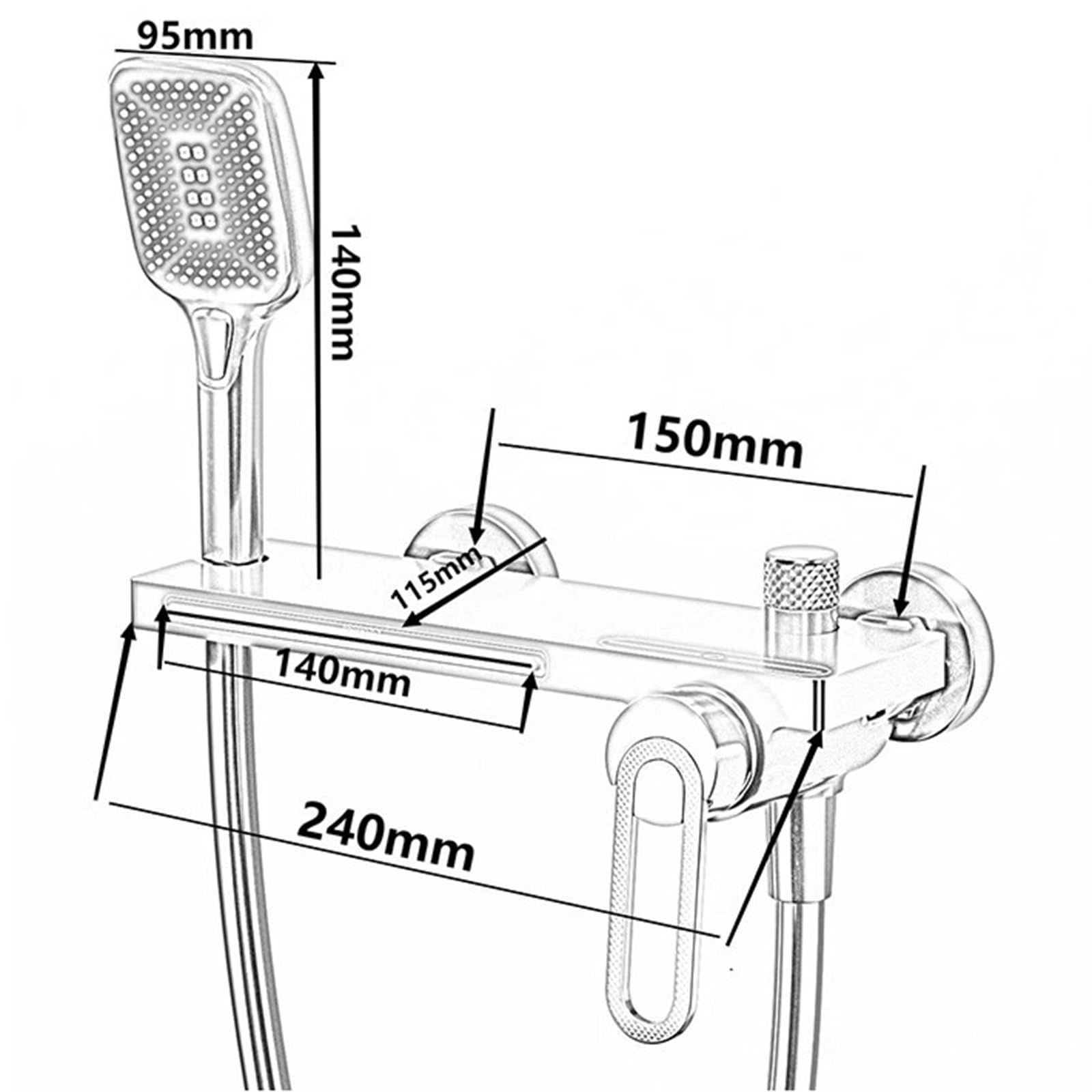 XJTNLB Rubinetto Doccia a Muro Rubinetti Cascata Parete Rubinetto per Vasca da Bagno con Doccia Miscelatore Monocomando Cromo