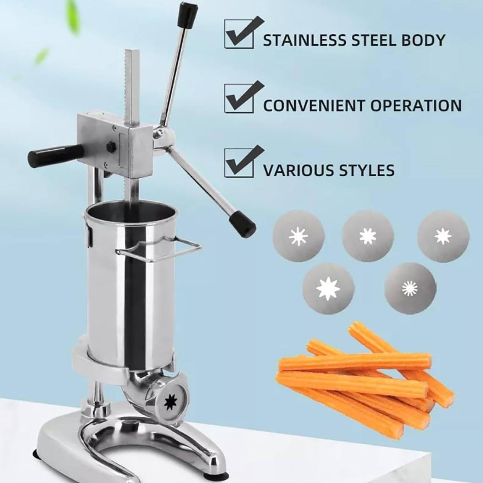Ręczna maszyna do napełniania Churros Churros Pionowy hiszpański Churros Maker 5 szt. dysz ze stali nierdzewnej pionowa hiszpańska maszyna do napełniania Churros sprzęt do przekąsek 3L