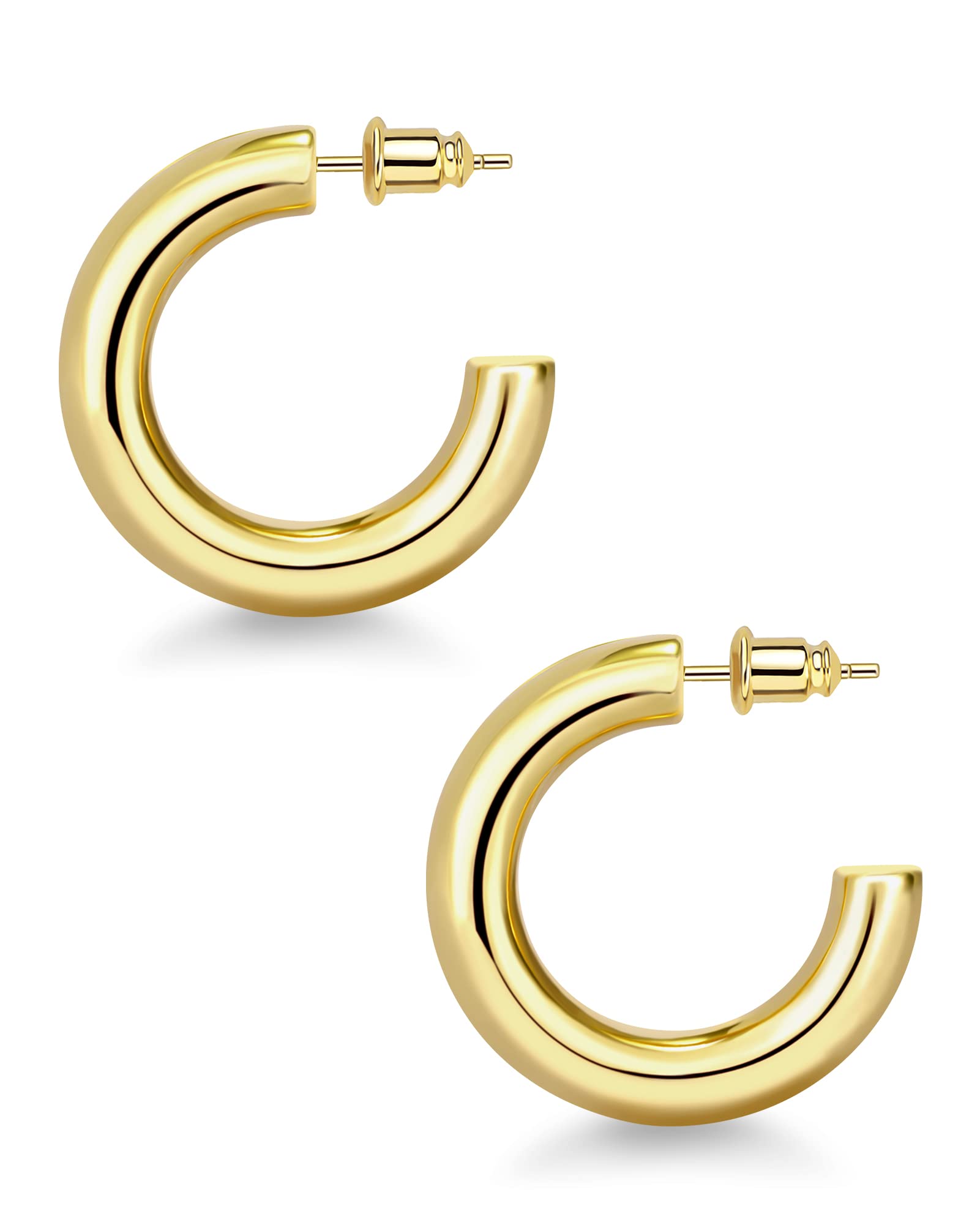 wowshow Gold Hoop Earrings, 14K Gold Plated Chunky Small Hoop Earrings for Women Lightweight Jewelry Gifts 14/20/30/35/45MM