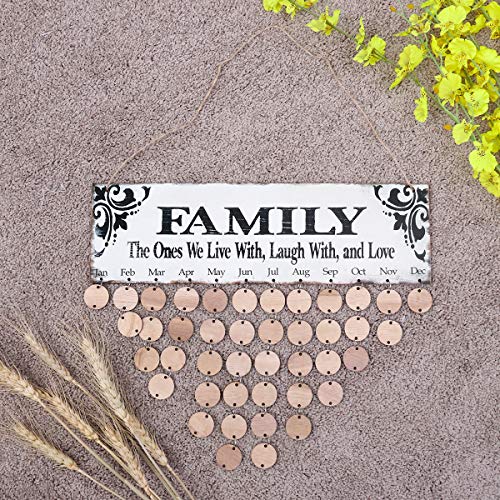 Winomo Family Birthday Board Plaque Diy Hanging Wooden Birthday Reminder Calendar For Mom Dad Grandma Grandpa With 50Pcs Round Discs #TOP5
