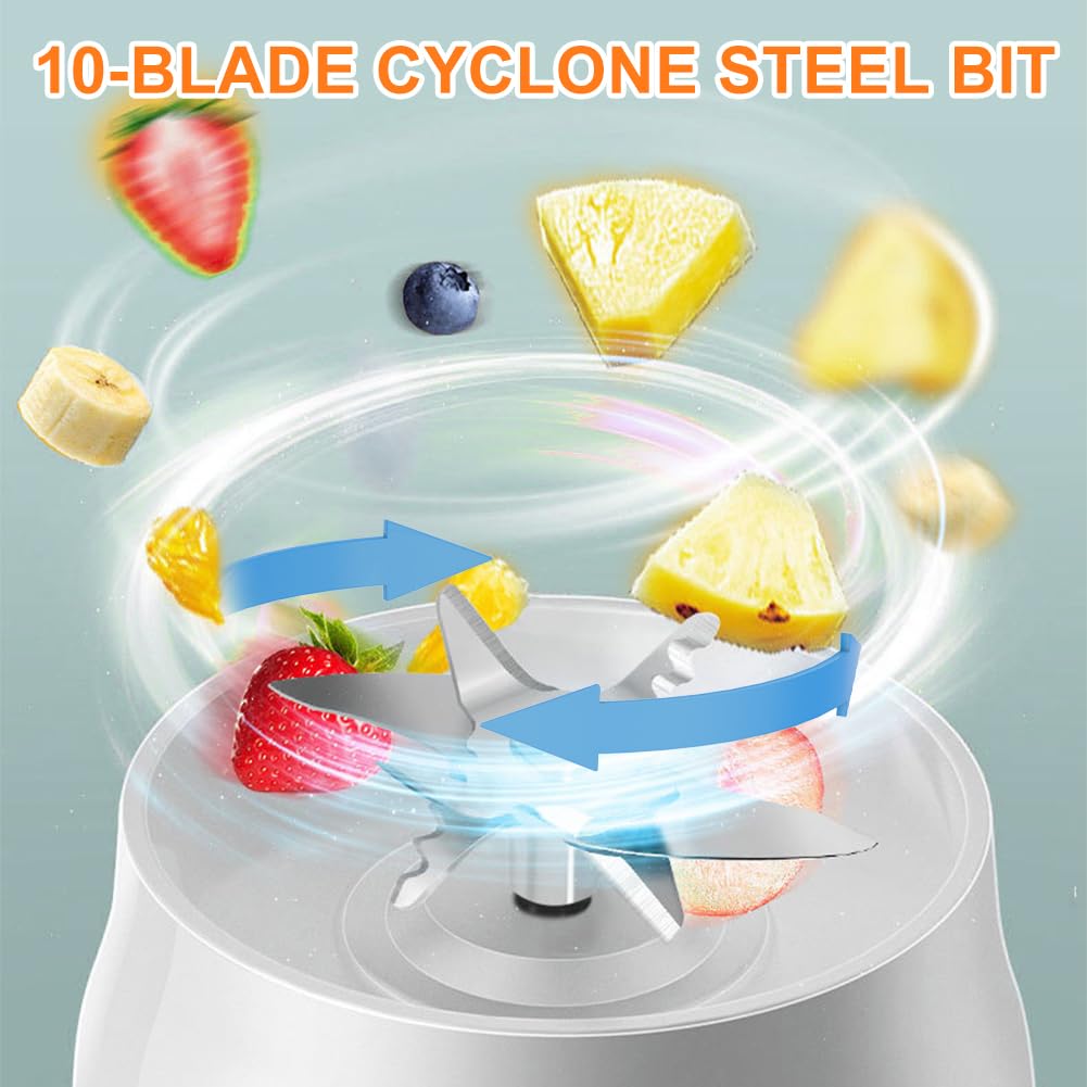 Mixeur portable à emporter - 500 ml - Mixeur portable avec 10 lames - Mini gobelet avec couvercle - Rechargeable par USB - Pour jus de fruits, smoothies et aliments pour bébé