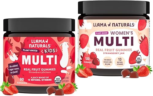Llama Naturals Gomitas multivitamínicas de fruta real Vitaminas integrales a base de alimentos para niños y mujeres Sin azúcar de caña añadida