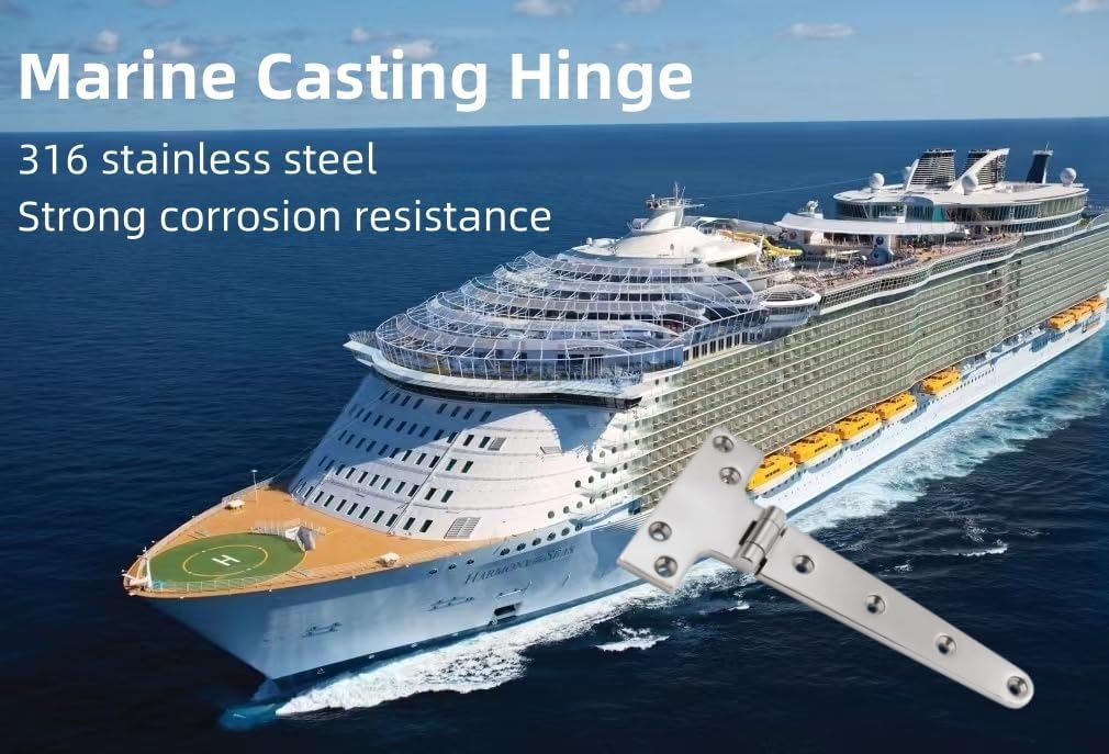 2 PCS Marine Grade T Hinges, 4'' x 2" 316 Stainless Steel Heavy Duty Boat Hatch Hinge Door Flush Dock Hinges, Casting Cabinet Hardware Door Hinge with Screws for Boat Yacht