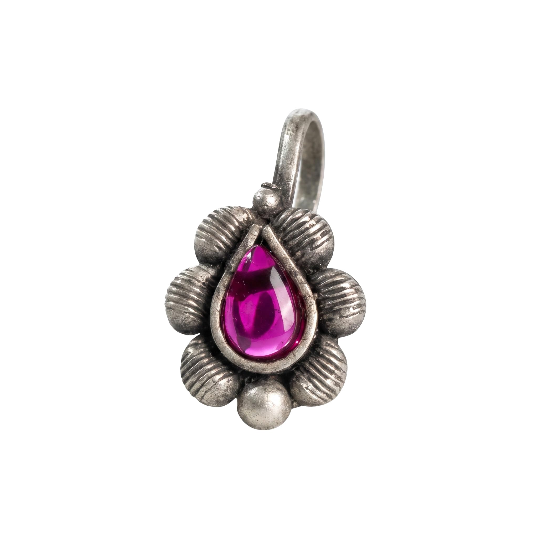 925 Oxidized Sterling Silver Pink Diamond Nose Pin for Women | Handcrafted Pink Stone Nose Stud | Lightweight Ethnic & Contemporary Jewelry-image-18
