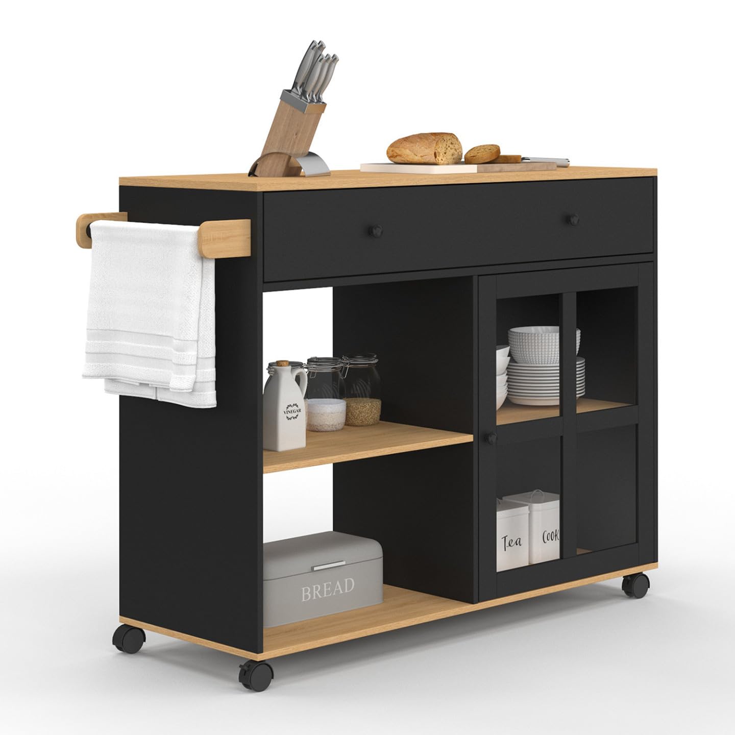 IDMarket - Desserte de Cuisine Achille XXL Noir et Bois