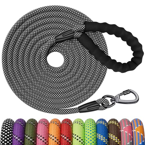 Kdsvakd Training Lead for Dogs 1.5M 1.8M 3M 5M 6M 10M 15M 20M 30M Long Rope Dog Leash with Carabiner Clip and Soft Padded Handle Reflective Recall Durable Leash for Puppy Small Medium Large Dog