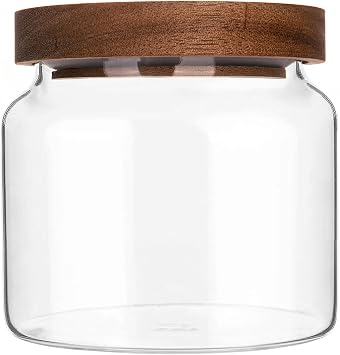 Custde Glass Jar with Lid, 17 FL oz Airtight Glass Storage Jar Glass Food Storage Containers for Kitchen Counter, Pantry, Decorative Jar for Coffee, Sugar, Candy Cute Wooden 17 FL OZ