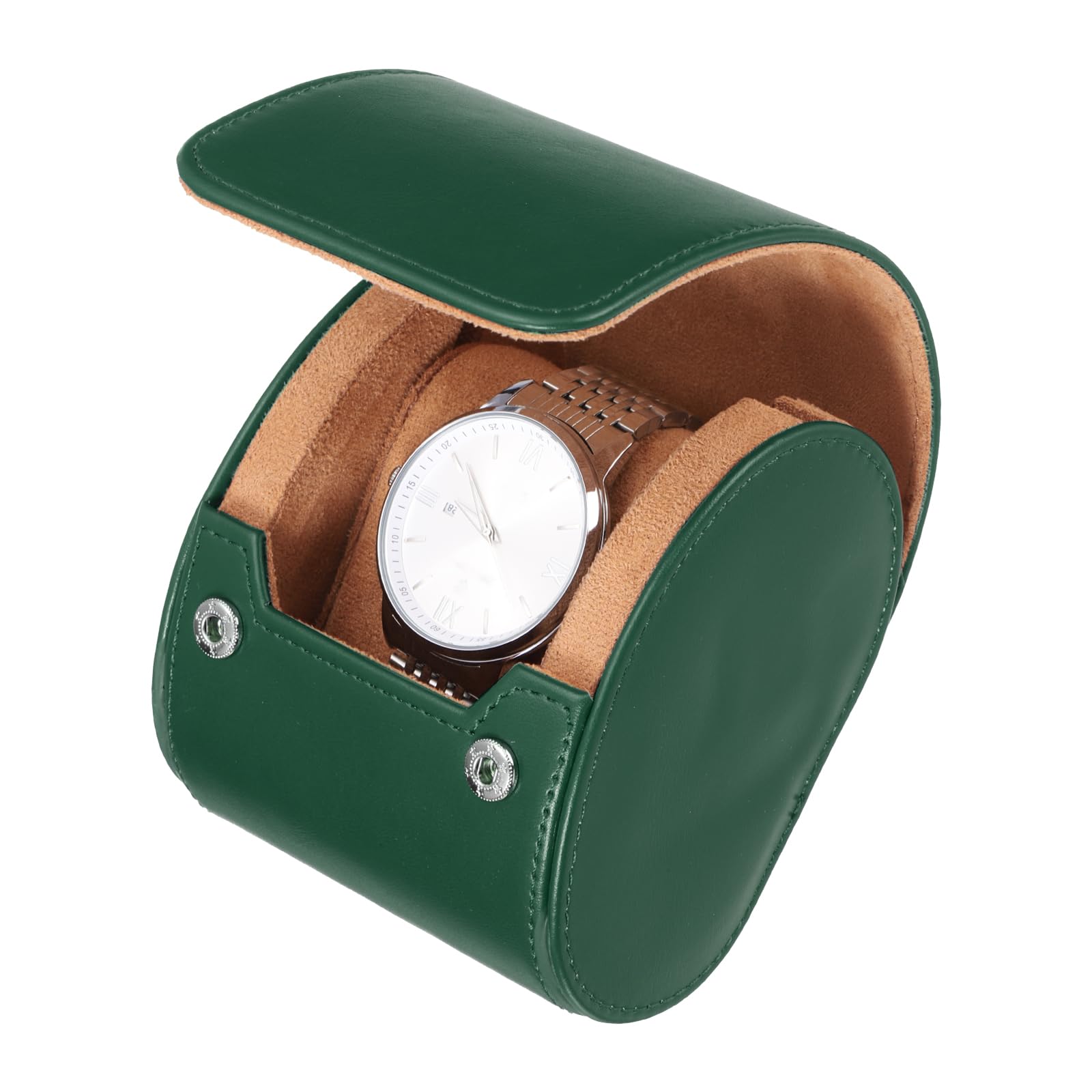 HVMBEUGOS sourcing map Watch Travel Case for Men Leather Watch Roll Travel Case Portable Watch Storage Box for Christmas, Birthday, and Anniversary 1 Slot (Green)