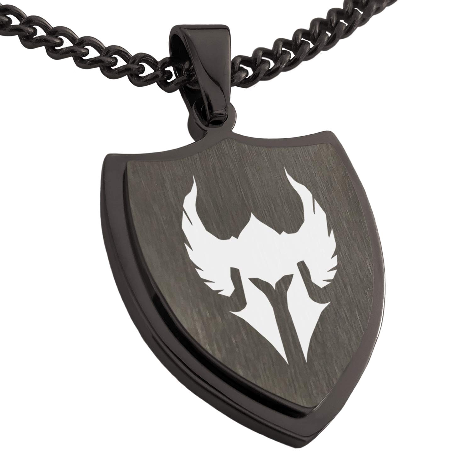 Tioneer Gunmetal Stainless Steel Paladin Emblem Shield Pendant Necklace