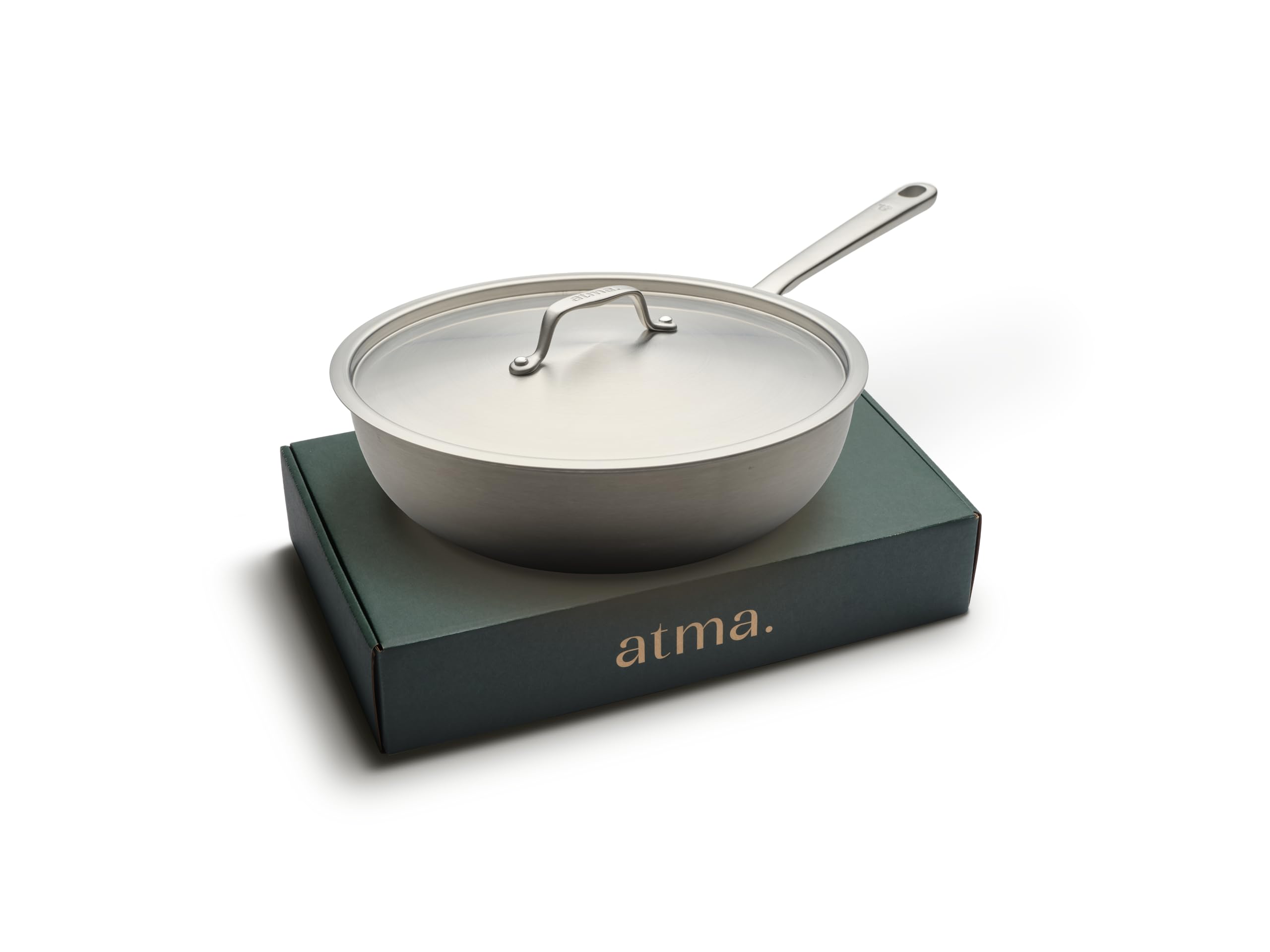 Atma - Wok Edelstahl 28 cm - 3-lagig - mit Deckel - PFAS- & PTFE-frei | Genieteter Griff - Edelstahl 18/10 Ohne Beschichtung & PTFE - Gesundes Garen - Alle Herdarten - Frankreich