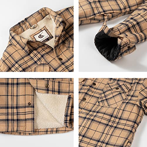 Image of COEVALS CLUB Men's Flannel Shacket Casual Button Snap Sherpa Quilted Lined Premium Jacket Shirts
