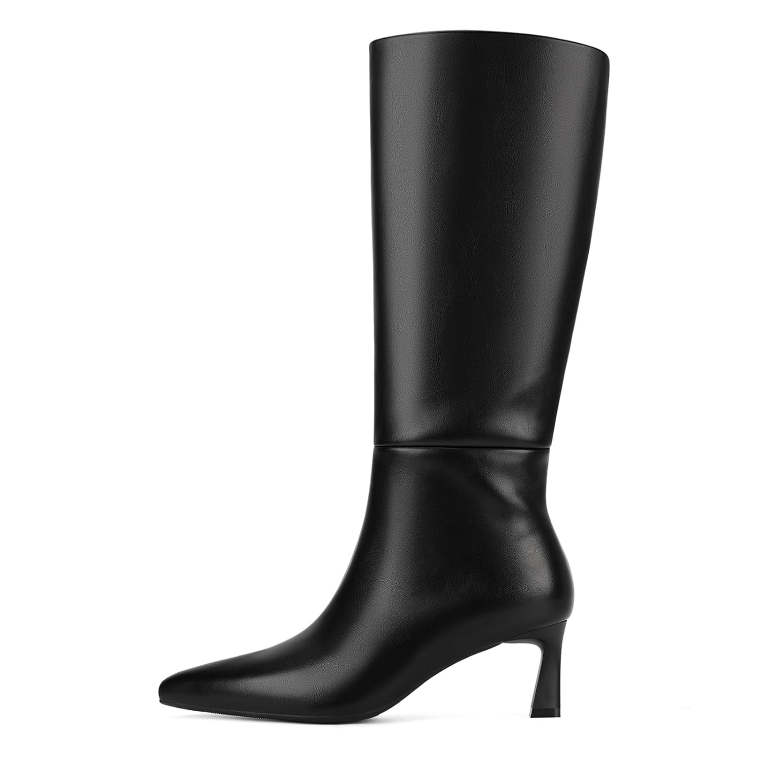 SOVANYOU Kitten Heel Knee High Boots for Women Pointed Toe Tall Boots Wide Calf Boots with Pull-on Style