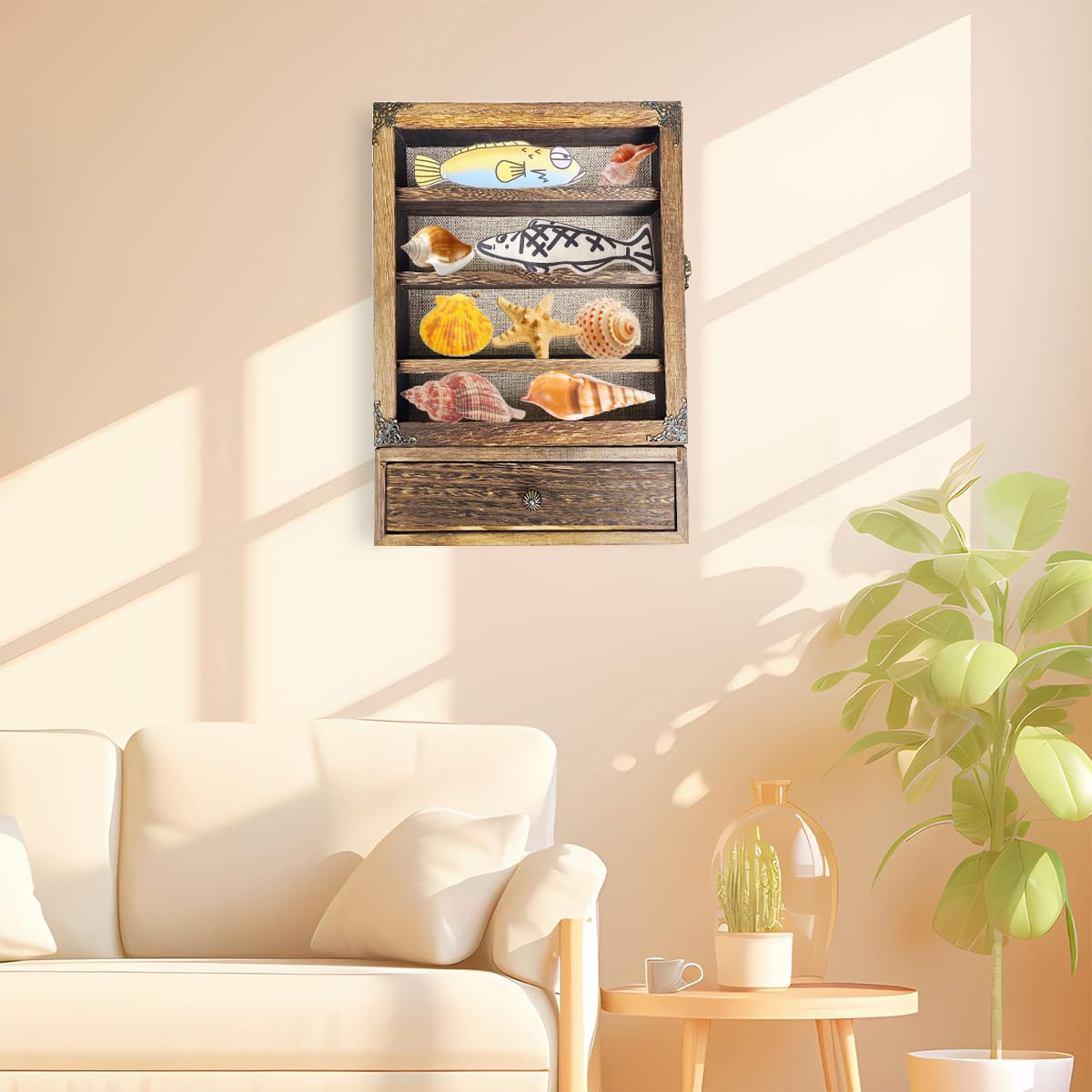 LITAITAI 11 x 14inch Shadow Box Frame with 1 Drawer 3 Removable Shelfs–Wooden Acrylic Display Cases, for Wall Mount and Tabletop Display Picture Flower Keepsake (Carbon)