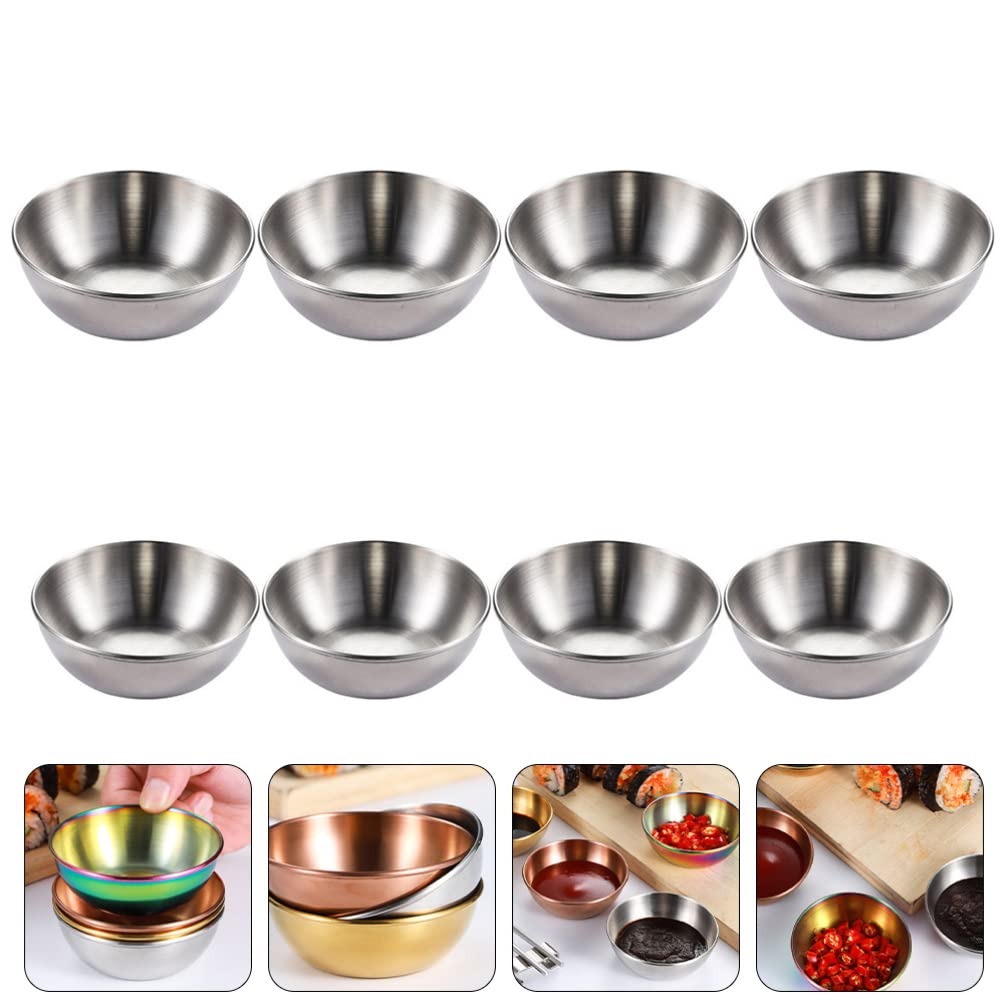 Yardwe 8 ciotole in acciaio inox per condimenti, piatti per salse, piatti per salse, ciotole per insalate, ketchup, salse (argento