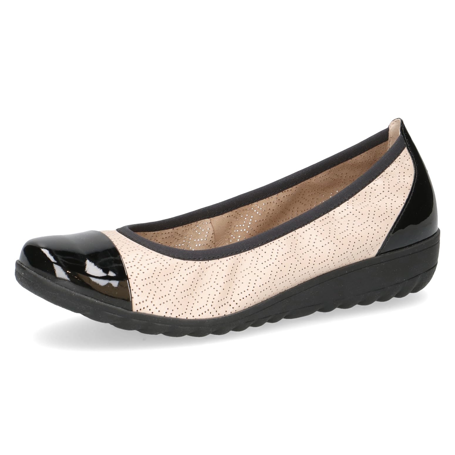 CAPRICE Women Ballet Flats Leather Round Toe, Beige (Beige Comb), 4 UK
