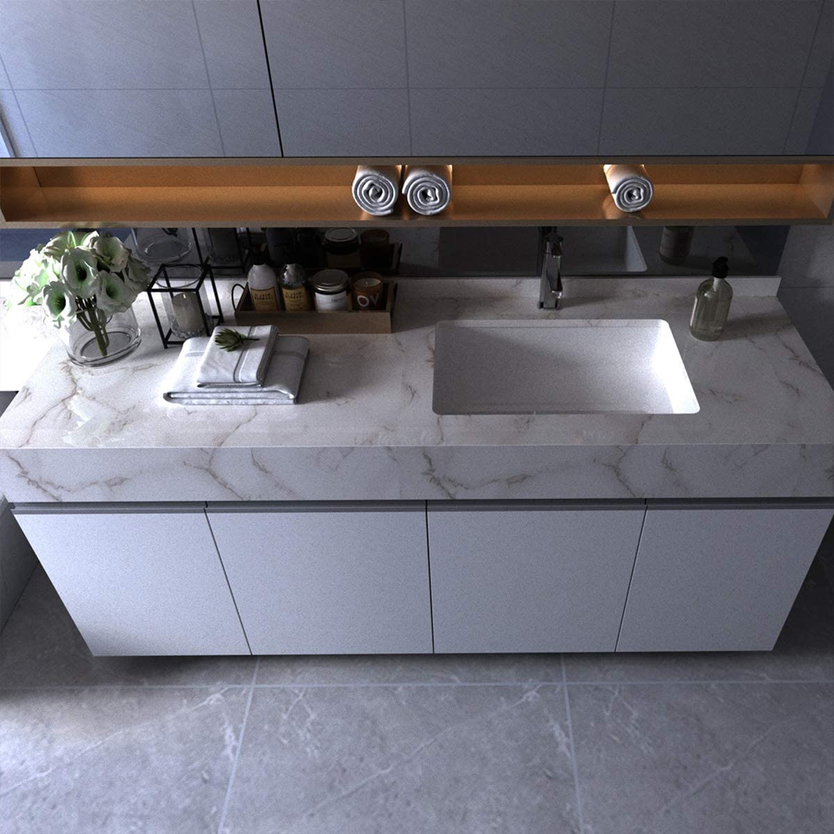 JSEVEM 80 cm x 4 m ancho blanco gris mármol papel pintado autoadhesivo