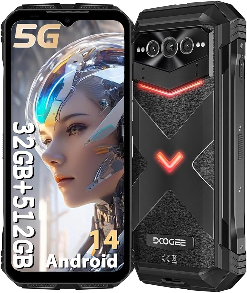 DOOGEE V Max Pro Rugged Smartphone 5G, 22000mAh/33W Fast,512GB/TF 2TB Rugged Phone,108MP+20MP Night Vision,6.58" FHD+120Hz IPS Waterdrop Screen,Android 14 Rugged Cell Phone,NFC/Face ID/WiFi 6