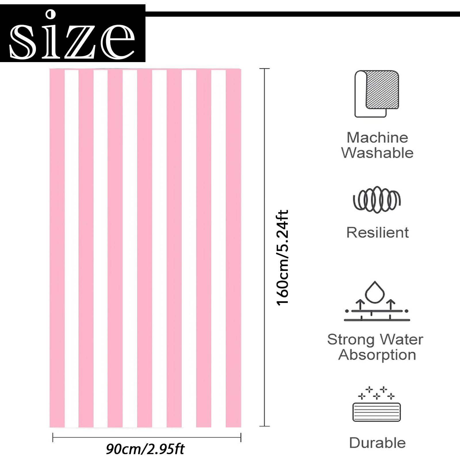 Large Quick Dry Microfibre Beach Bath Towel for Adult,Double Sides Pink White Striped Sand Free Beach Towel with Bag,Lightweight Gym Yoga Sports Towel,Compact Travel Summer Beach Towel for Women Men - Image 2