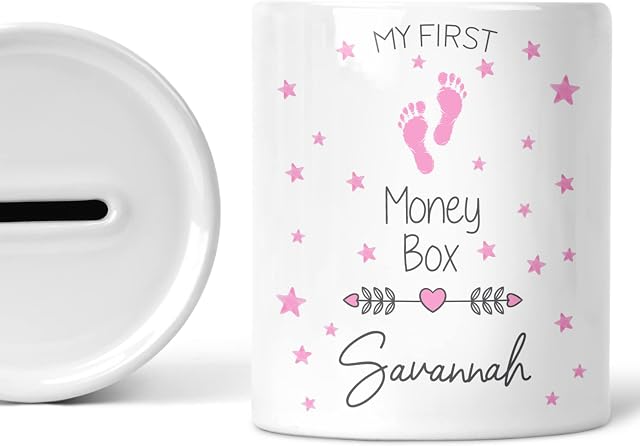 Personalised Baby Girl Gift Pink Piggy Bank For Babies My First Money Box Nursery Decor Newborn Babies Girls Gifts Custom Name Savings Jar Coin Box Money Bank Accessories Ceramic Keepsake