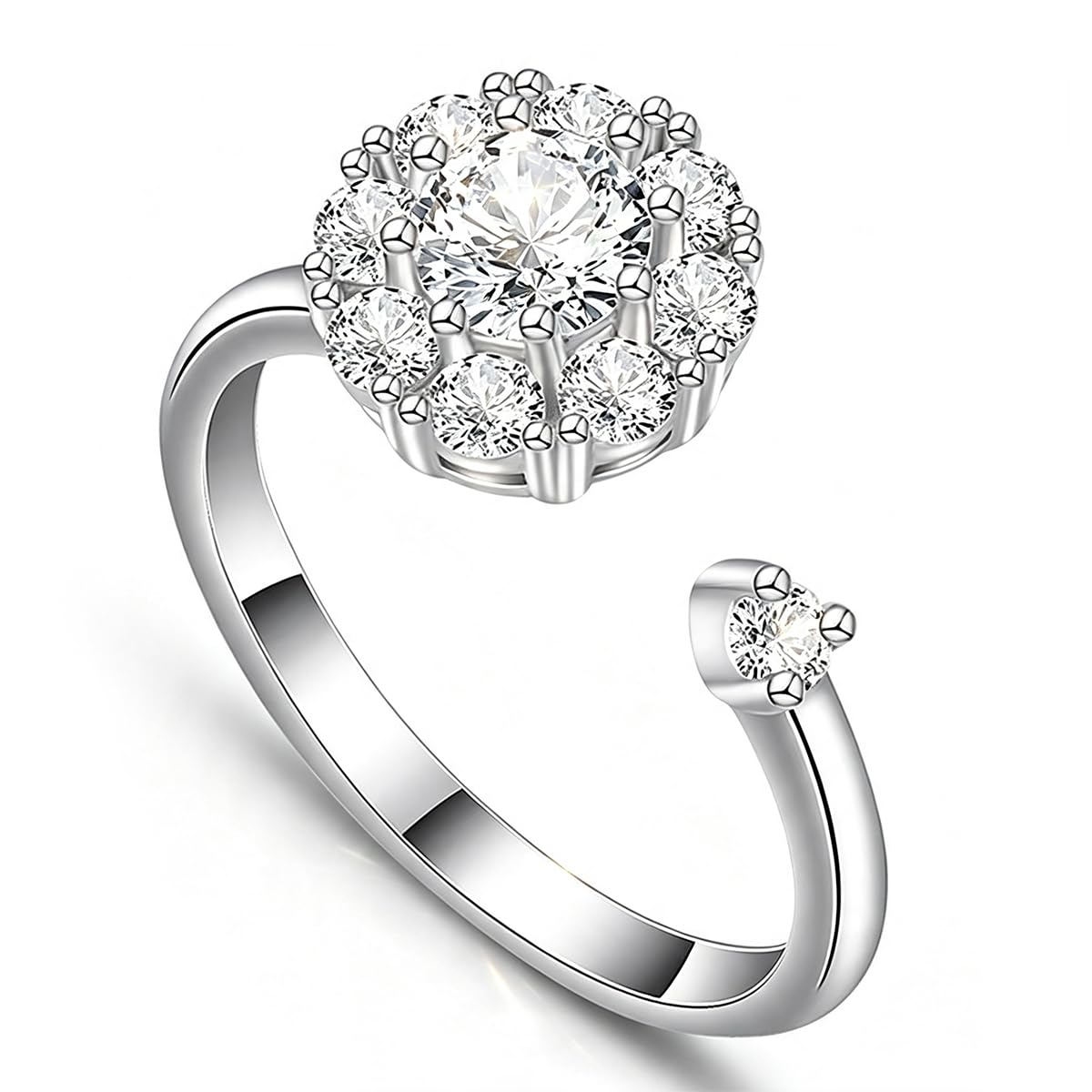 FEIKFEIZ Damen-Moissanit-Ring aus rhodiniertem Silber, Schmuckgeschenk.