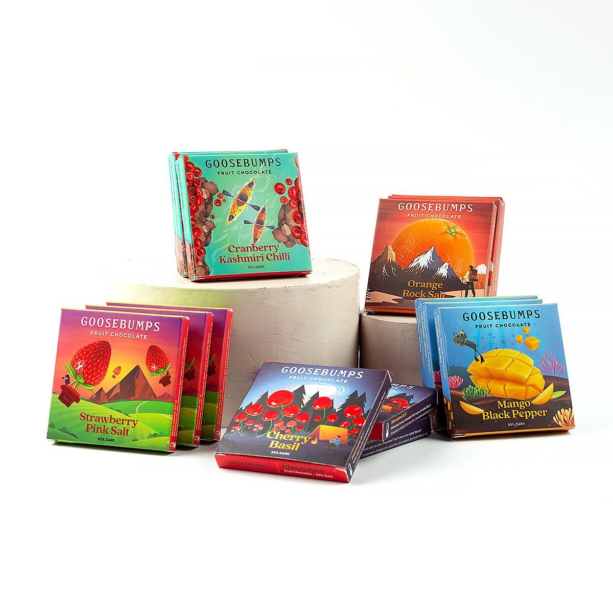 Sponsored Ad - Goosebumps Assorted (Adventurous) Fruit 55% Dark Chocolate | Fruit Chocolate Bars | Chocolate Mini Bars, 22g (Pack of 15), (5 Flavours- 3 each), 330g