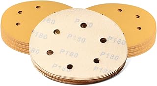 SPEEDWOX 50 Pcs Sanding Discs 6 Inches 180 Grit 6 Hole Hook and Loop Sandpaper Dustless Fit for Random Orbital Sander Yellow Finishing Discs for Automotive Woodworking