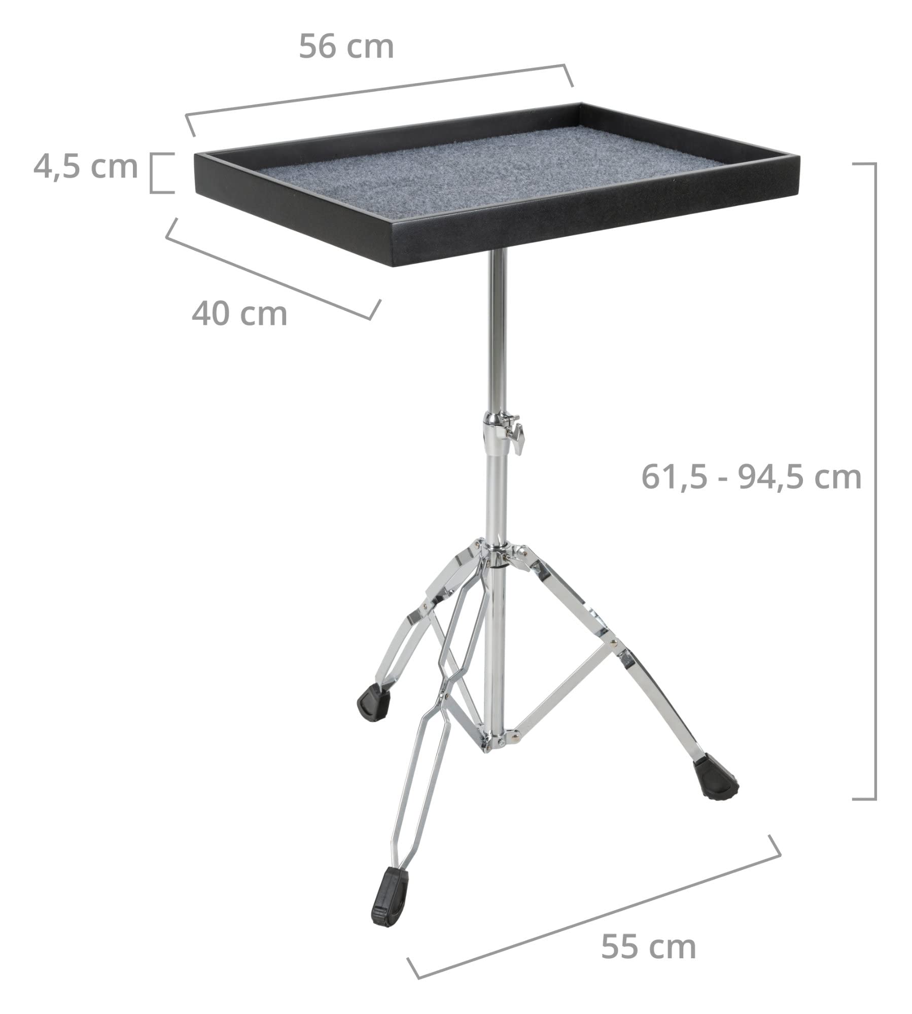 XDrum UPT1 Universal Percussion Table - Höhenverstellbarer Ablagetisch - Größe: 56 x 40 cm - Weicher Filzboden - Stabile Dreibein-Konstruktion - Ideal für Musiker, Mixer, Laptop uvm. - Schwarz