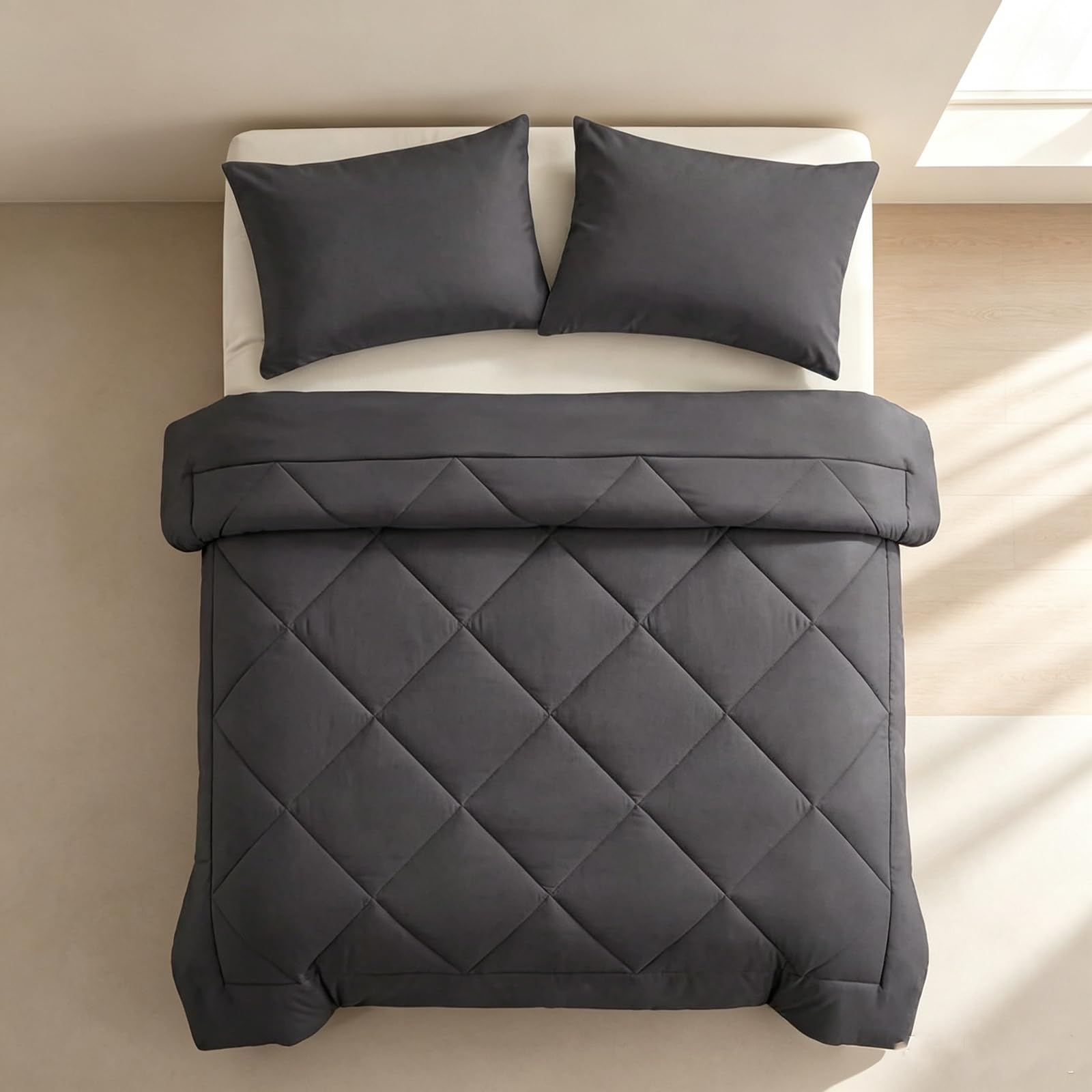 Pleene Duvet and Cover in One with 2 Pillow Cases，Gray：Single