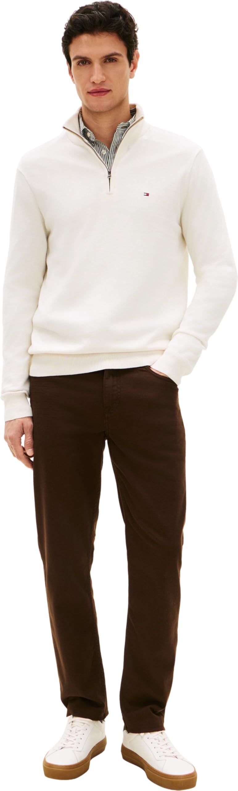 Tommy Hilfiger Pull avec Fermeture Éclair Homme Essential Cotton Mock Fermeture Éclair Demi-Longueur