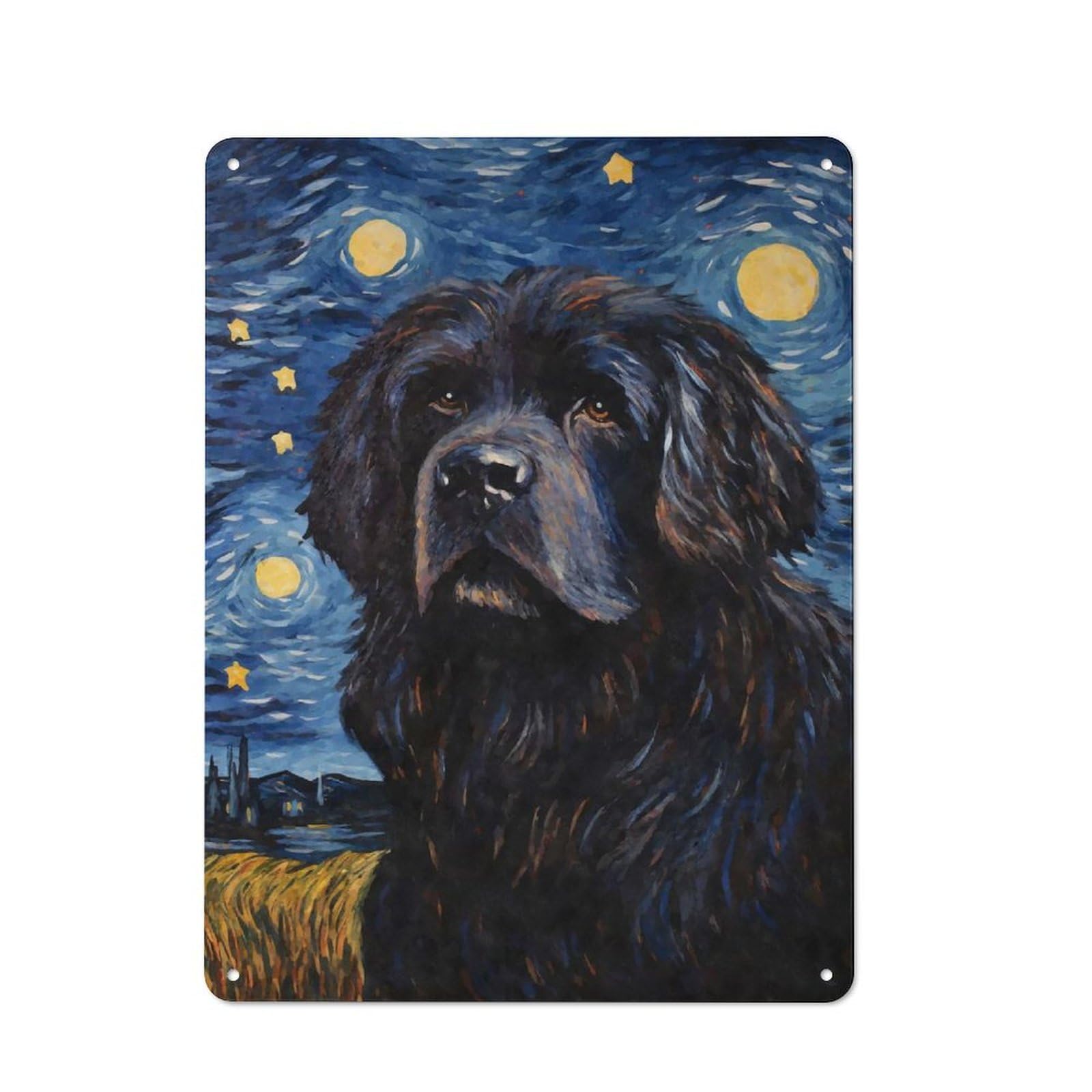 Junmoney Style-13 Newfoundland Dog Starry Rustic Metal Sign 40X30cm For Garden Room Or Summerhouse, For Summerhouse Decorators