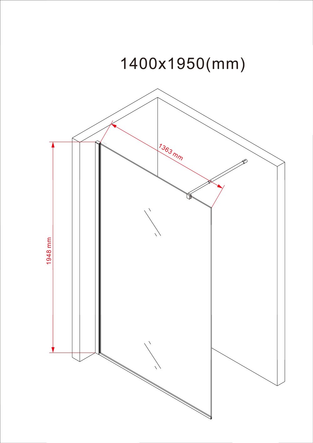 Yellowshop - Parete Doccia Fissa Walk In Cristallo 8 MM Trasparente O Puntinato Opaco Box Cabina Bagno Misure Cm 70 80 100 120 140 (Cm 140, TRASPARENTE)