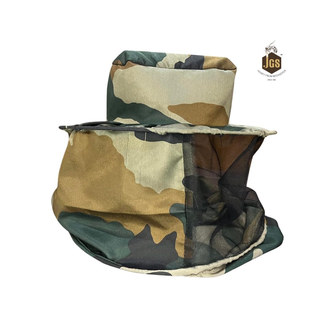 JGS Bee Cap Honeybee Cap | Bee Veil for Protection of Face from Honey Bee Sting | Sting Protection with Neck Protection (Army Print Colour) - Image 3 thumbnail
