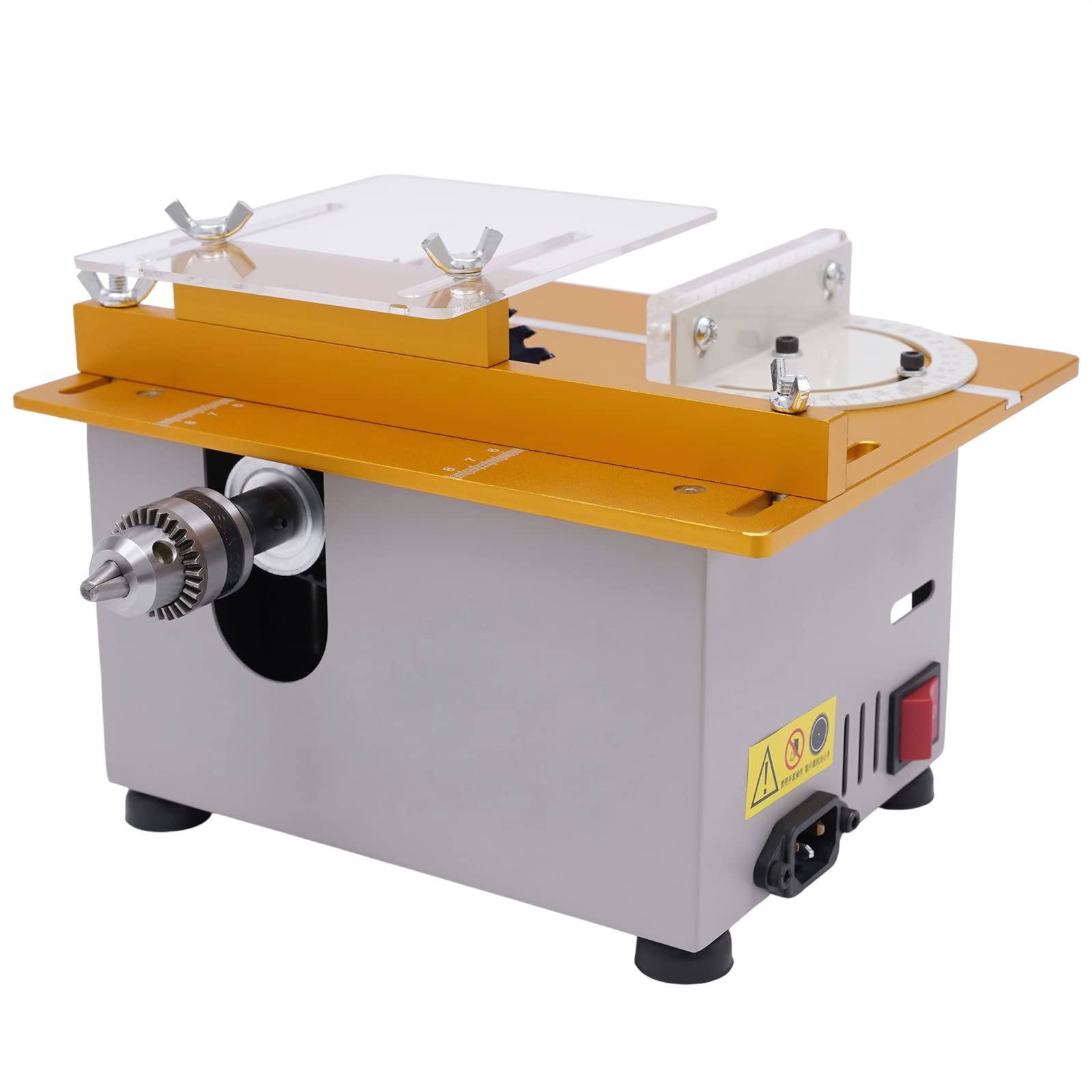 Mini stołowa pilarka tarczowa, 300 W, 9000 obr./min, 36 x 24 x 19 cm, precyzyjna piła tarczowa z regulacją wysokości i skalą laserową, płyta aluminiowa, antypoślizgowe silikonowe nóżki, do cięcia