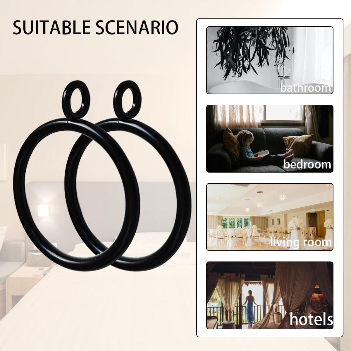 15 PCS 1.5 Inch Black Eyelet Curtain Rings - Drapery Rings with Eyelets