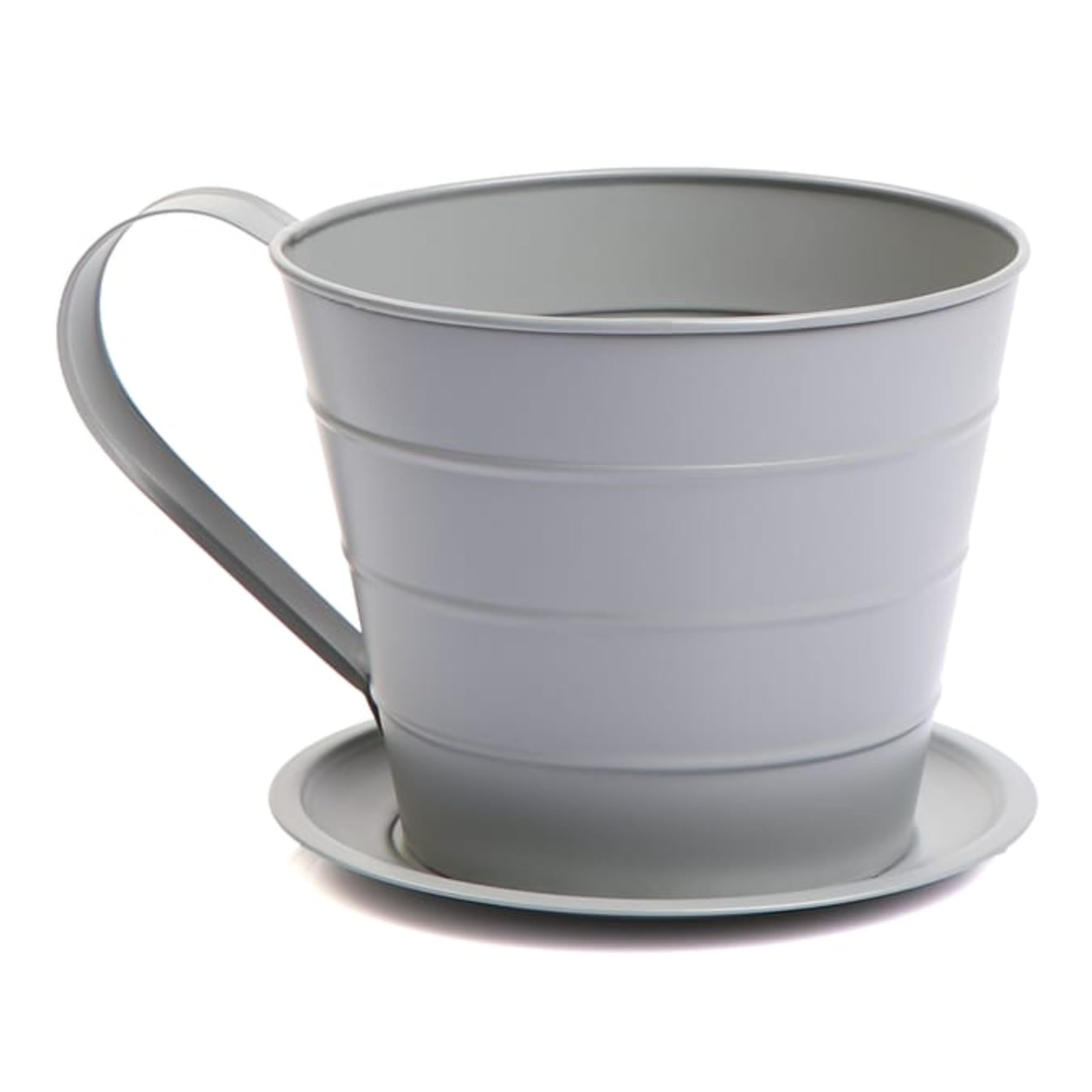 HMIR Cup & Saucer Planter - Charming Ceramic Flower Pot for Indoor and Outdoor Plants, Large Cup and Saucer Planter with Saucer, Perfect for Small Succulents, Herbs, and Decorative Greenery (Grey)