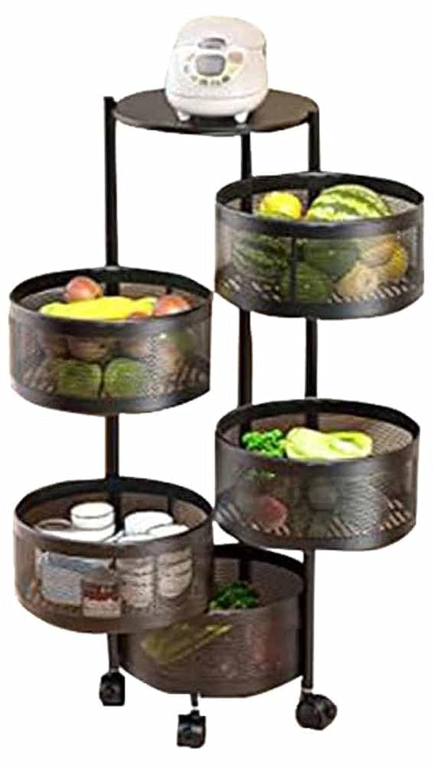 ShowayCarbon Steel Round Rotating Multi-Layer Kitchen Storage Shelf, Kwc Eagles Fruit and Vegetable Basket, Rack Floor-Standing (5 Layer)