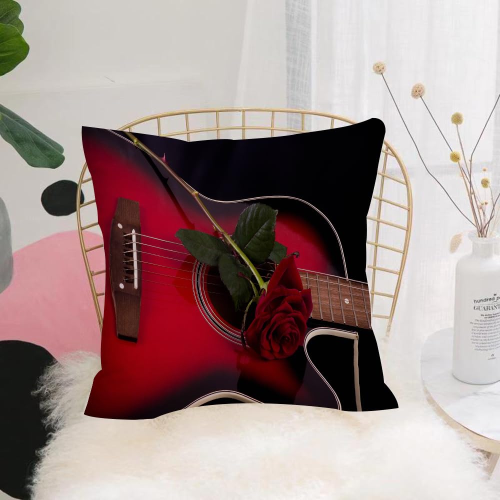HYOSXW Cushion Cover,Throw Pillow Case Home Decorative for Living Room Bedroom Sofa Chair 16X16 Inch,Red and Black, Spanish Musician Portugal Handmade Guitar with Love Theme,Pillowcase 40X40cm