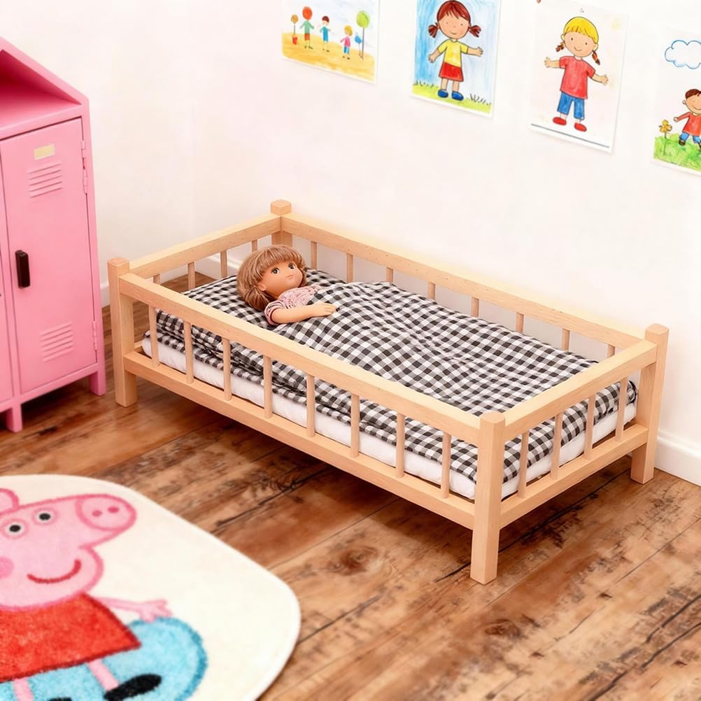 Letto per Bambole in Legno Giocattolo di Finzione, Giocattolo di Gioco di Ruolo Genitoriale