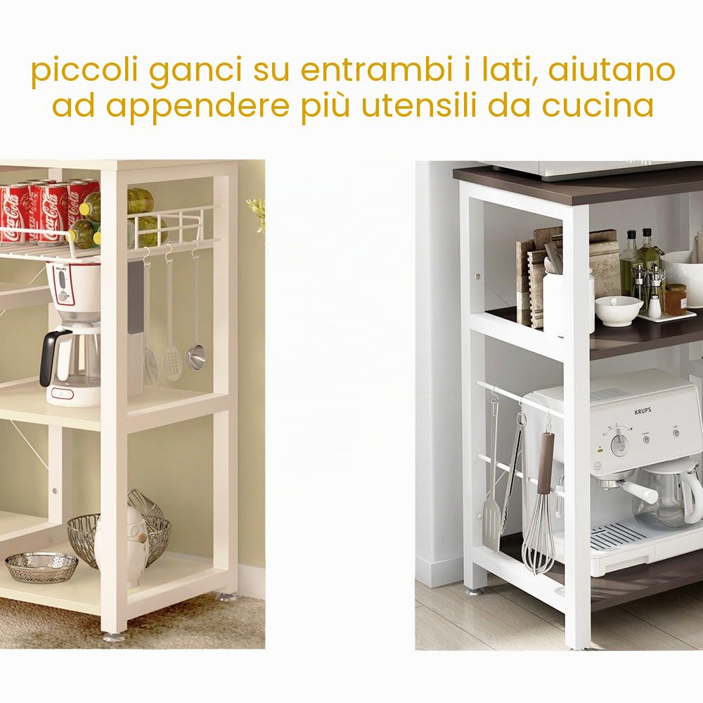 DlandHome Scaffale Cucina Salvaspazio, Supporto per Microonde e Forno, Mensola Cucina per Mettere Piatti e Ciotole, 6 Portaspezie con 1 Cestello in Ferro + 3 Gancio, Nero