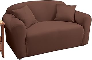 Collections Etc Jersey Stretch Slipcover Furniture Protector, Brown, Loveseat