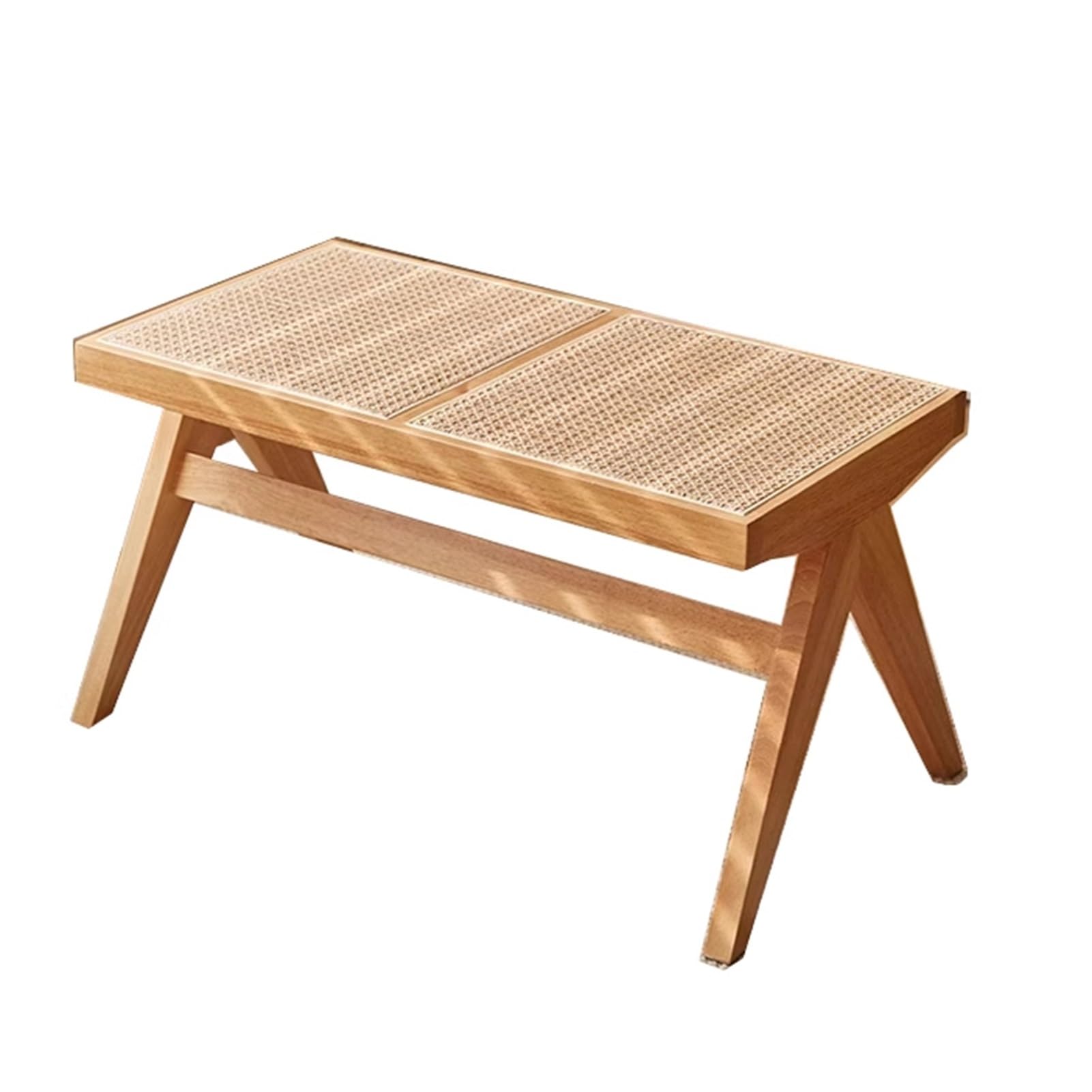 Banco de comedor de madera maciza y ratán natural de 90 cm