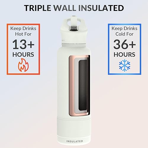 Miniatura 178 de Coldest - Botella de agua deportiva con tapa con popote y asa, a prueba de fugas, de acero inoxidable con aislamiento al vacío de doble pared,