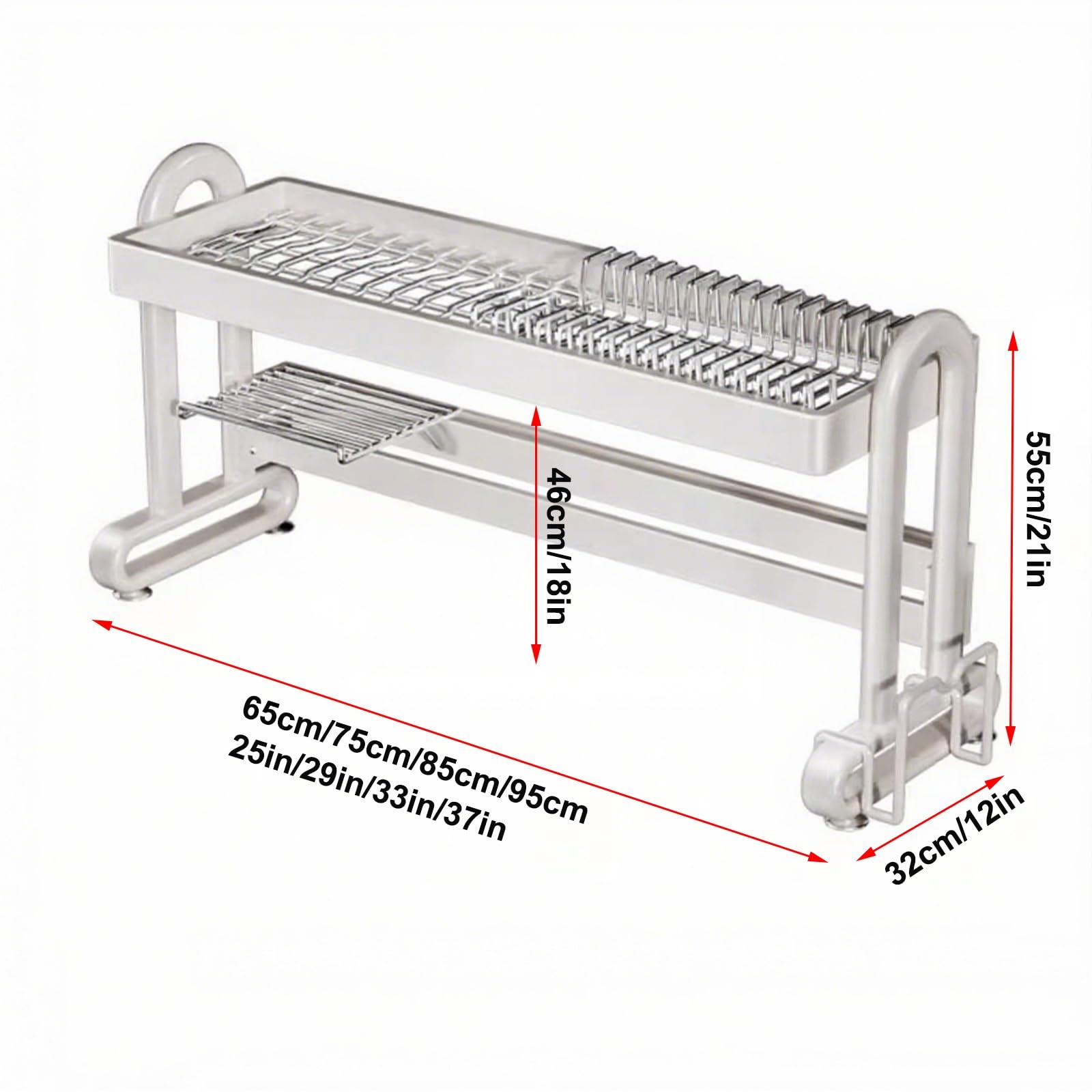 Escurreplatos grande sobre fregadero para organización de cocina, ideal para platos, vasos, cuencos y cubiertos, diseño de doble capa