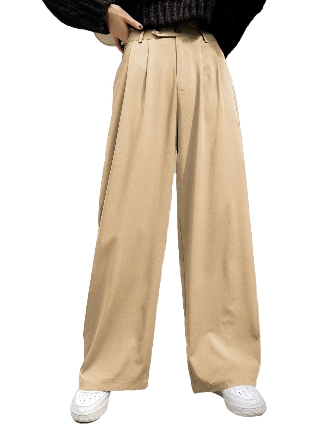 kotty Women's Straight Fit Mid Rise Cotton Blend Solid Trousers-picture-39