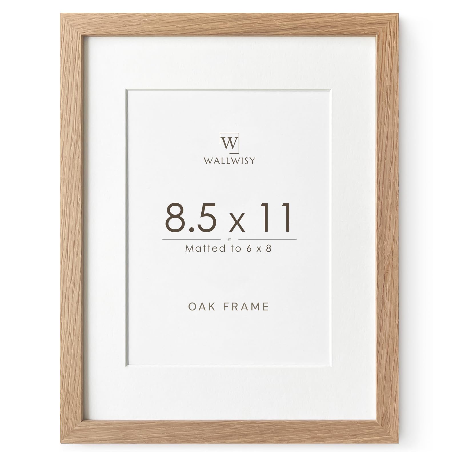 Photo 1 of wallwisy 8.5x11 Picture Frame, Solid Oak Wood 8.5 by 11 Picture Frame with Mat to 6x8(Openning Size is 5.5x7.5), 11x8.5 Natural Oak Frames for Wall and Tabletop Display, Set of 1