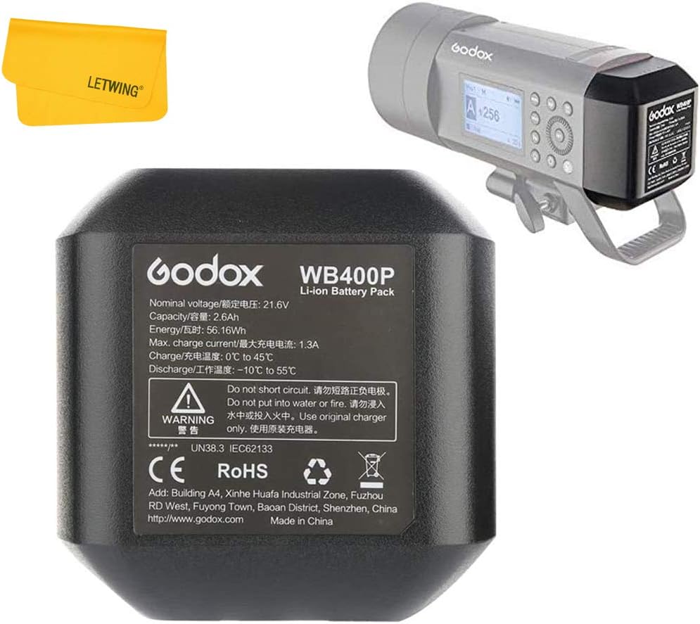 GODOX WB400P Lithium Battery Replacement AD400Pro,AD400ProII Flash, 21.6V/2600mAh 56.16Wh Li-ion Battery Pack for AD400Pro,AD400ProII Outdoor Studio Flash Strobe Light