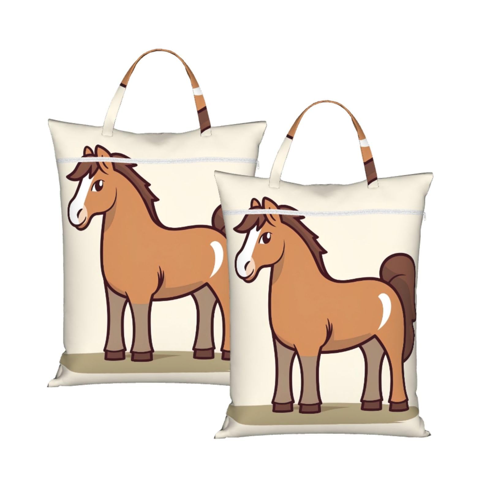 Large Travel Laundry Bag With Handles 2PCS Heavy Duty Dirty Clothes Organizer Washable Zippered Simple horse cartoon Hanging Laundry Hamper for Gym, Swimming Pool Dorm Travel Essentials